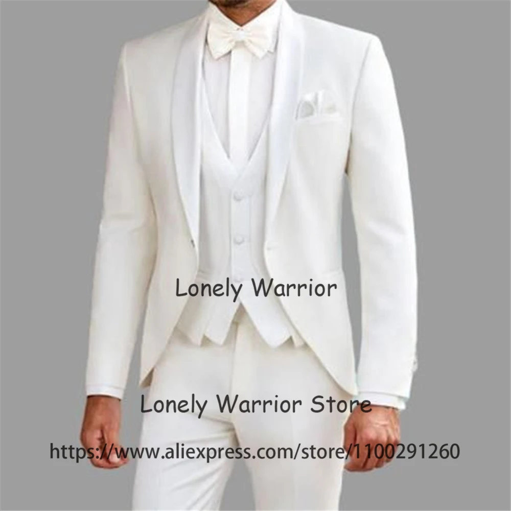 

Fashion White Mens Suit Slim Fit Wedding Groom Tuxedo Formal Banquet Blazer Best Man 3 Piece Jacket Vest Pants Set Costume Homme