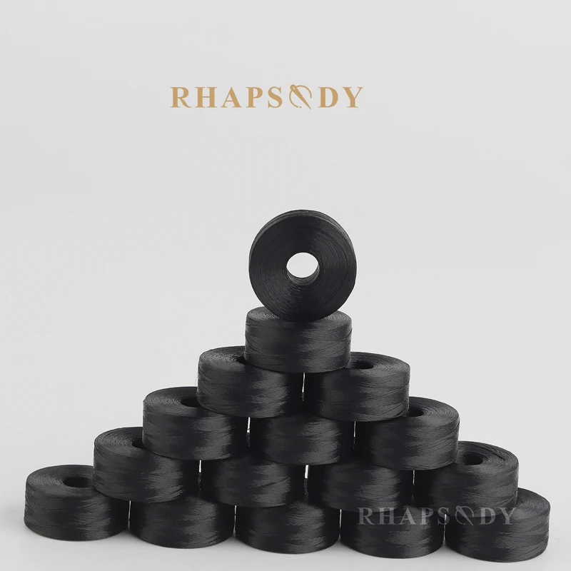 Rhapsody 144Pcs High Tenacity Without Core L 70D2 Prewound Bobbins 60wt Polyester Embroidery White Black Machine Sewing Bobbin