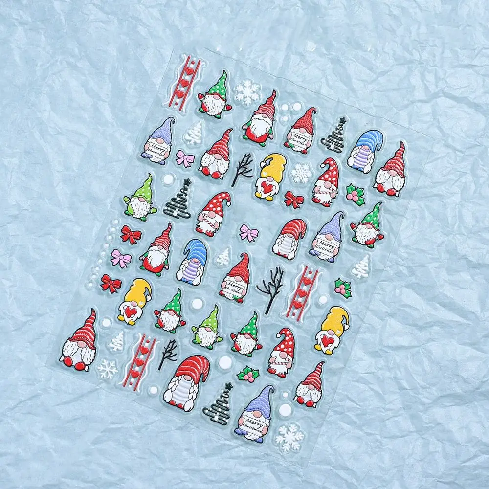 3D Cute Christmas Nail Art Stickers Inverno Babbo Natale Decalcomanie per manicure Pupazzo di neve Rilievi in rilievo Unghie Smalto Adesivo Donna