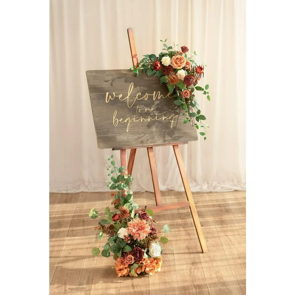 Wedding Welcome Sign Floral Swags, Artificial Flowers Backdrop Garlands, Ceremony Reception Wall Easel Home Decoration Entryway