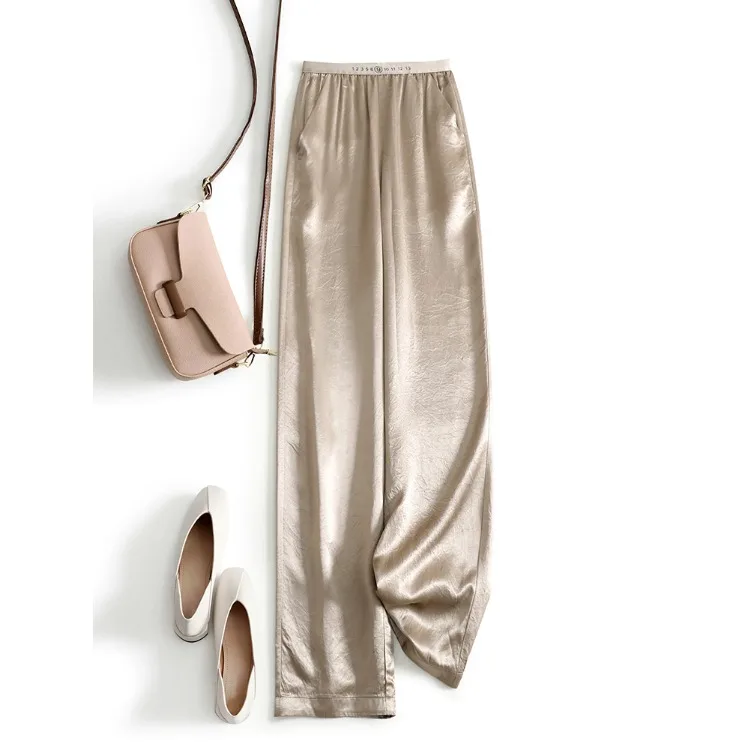 

Женские летние тонкие брюки из ацетатной ткани с широкими штанинами, высокой талией, прямым кроем и эффектом драпировки, из смесового хлопка