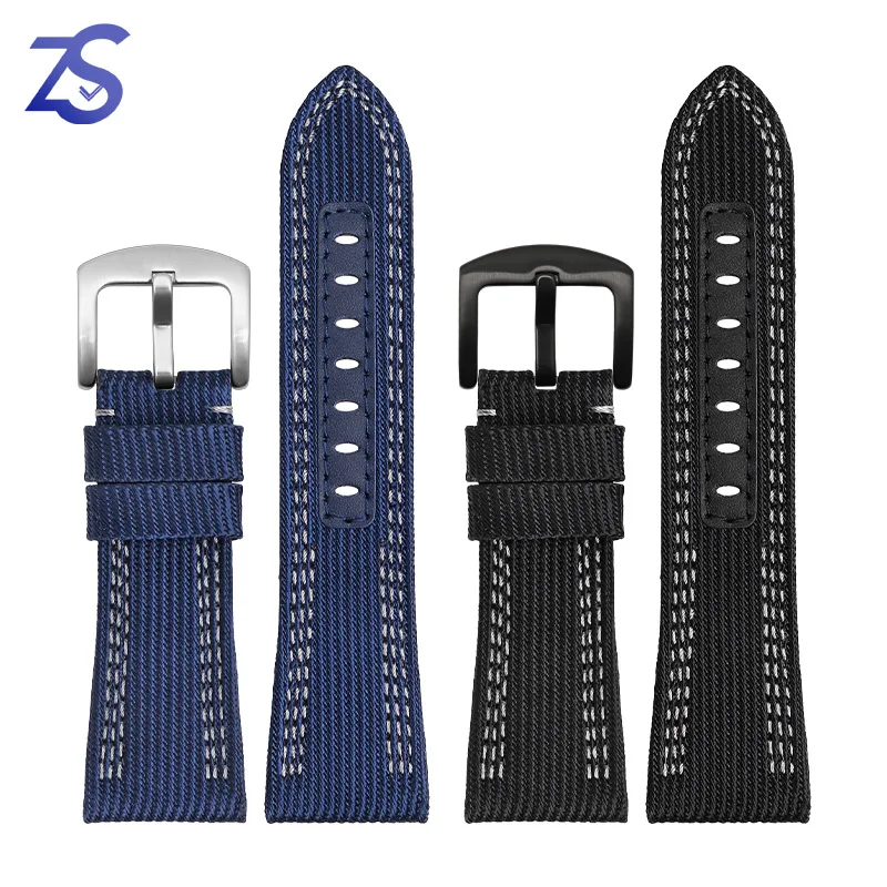 22mm 24mm 26mm Nylon Watch strap leather bottom watchband For panerai PAM441 PAM111 PAM0098 watches band thick canvas bracelet