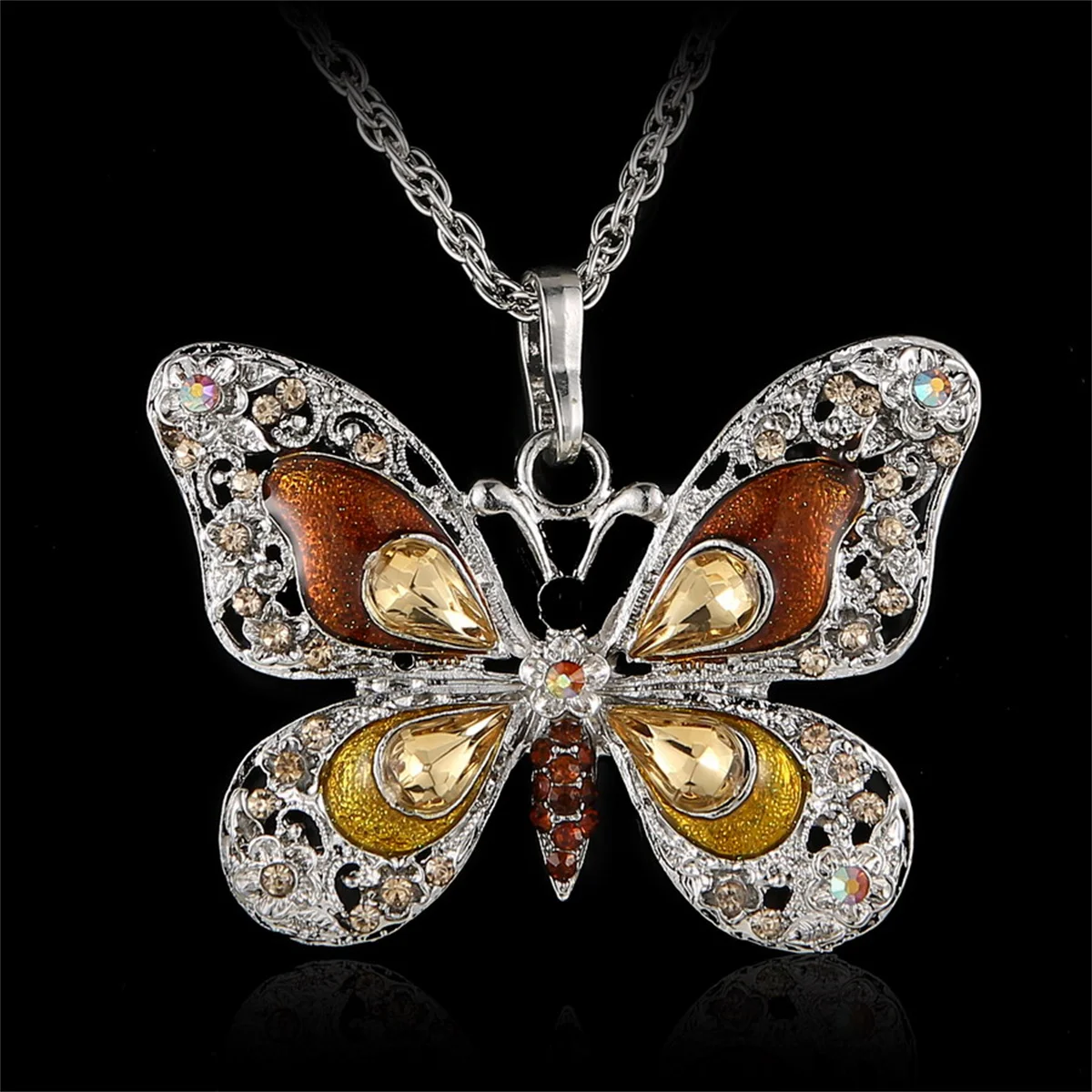 Vintage Colorful Crystal Butterfly Pendant Necklace For Women Fashion Collar Chain Necklace Party Wedding Aesthetic Y2k Jewelry