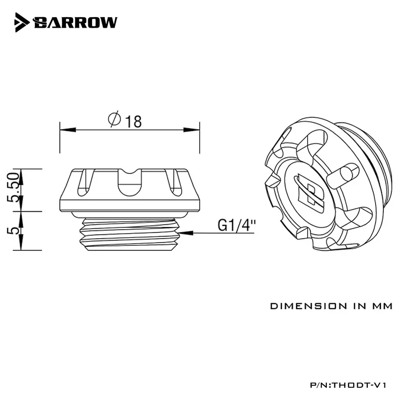 Barrow G1/4'' Kepler Series Hand-screw Fitting Water Stop Water Cooling Locker Fine Silver THODT-V1