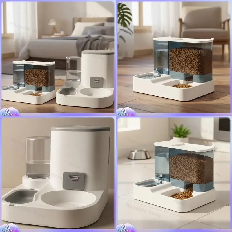 

Automatic Cat Food and Water Dispenser with Timer Double Large Capacity Transparent Plastic Pet Feeder for Cats Dogs Home