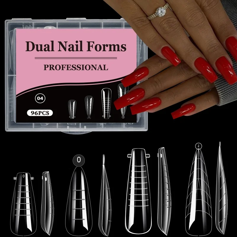 96pcs/Box Dual Forms False Nails Tips Sets For Gel Extension 4 IN 1 Quick Building French Nails Mold SoftManicure Tools