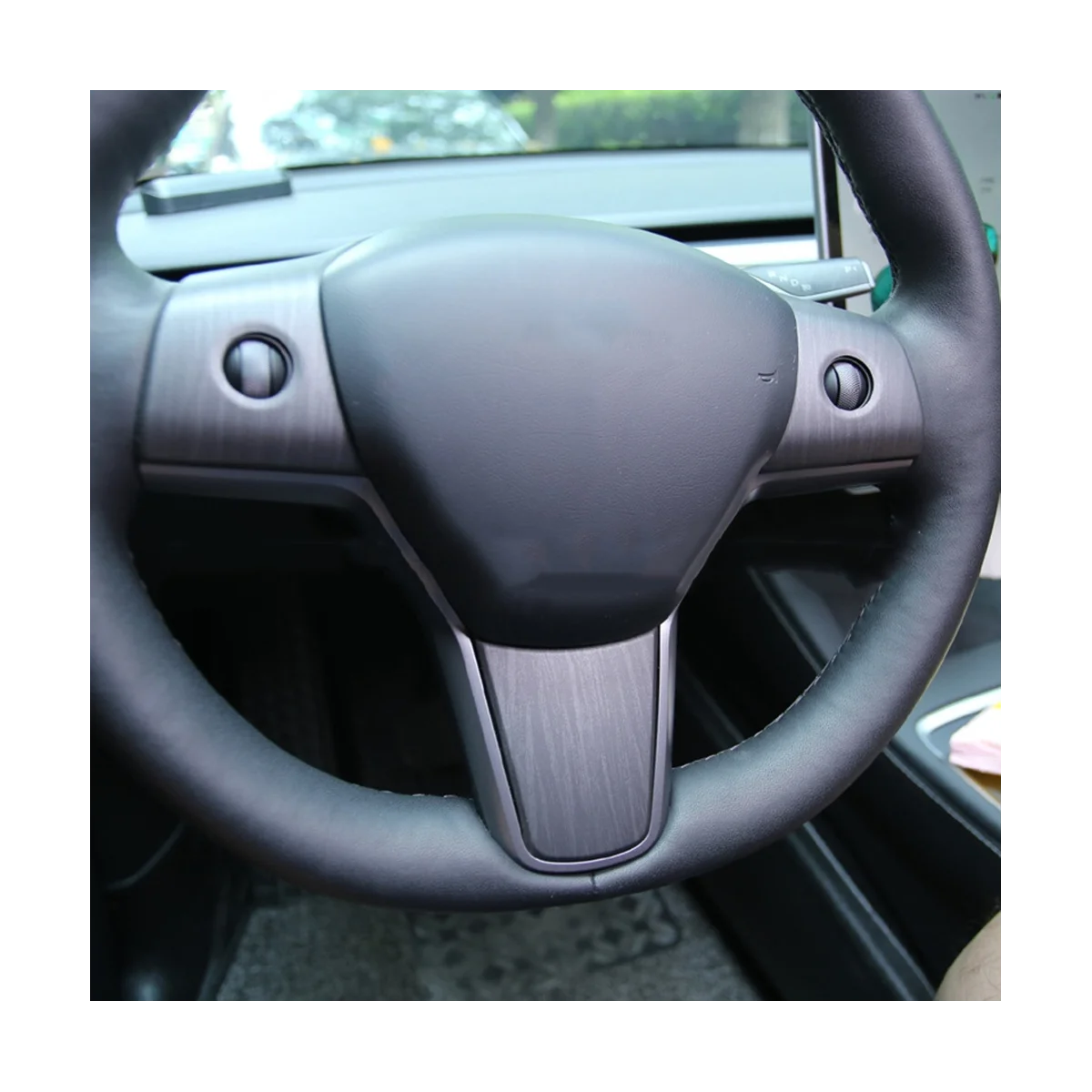 Brushed Wood Grain Steering Wheel Protective Trim for Model 3 Model Y