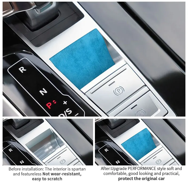Made of Top Suede For Audi Sport FY Q8 4M Q7 S8 A8 D5 Center Console Handbrake Button Knob Trim Sticker Car Interior Accessories view 2