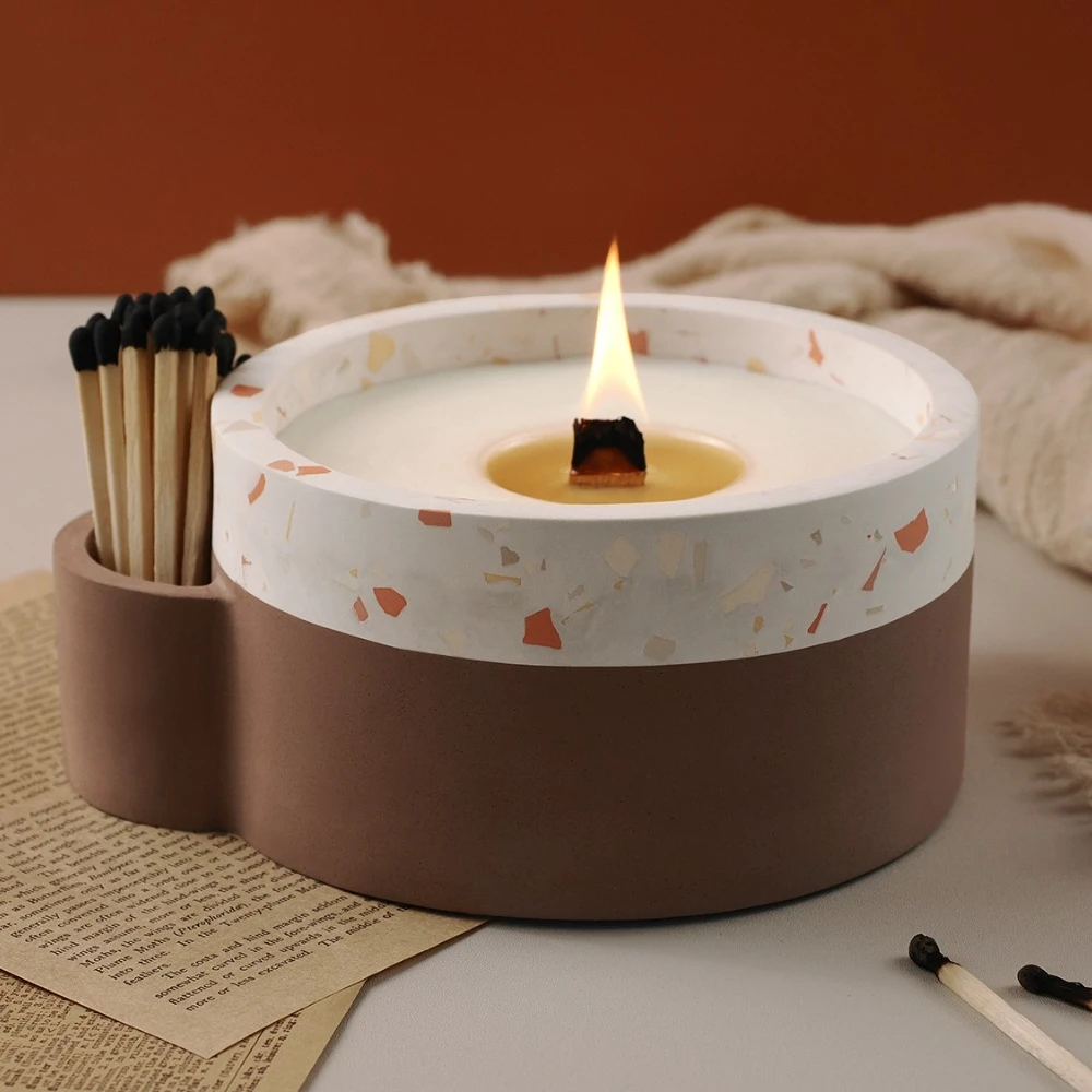 Round Candle Jar Cement with Storage Box Silicone Molds DIY Concrete Plaster Polymer Clay Pen Holder Flowerpot Epoxy Resin Mold