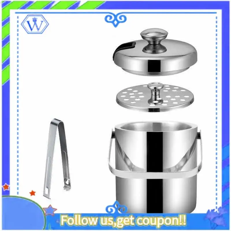 

Easy To Use Insulated Ice Bucket With Lid - Double-Walled Ice Bucket With Ice Tongs Compartment- Ice Cube Container Buckets