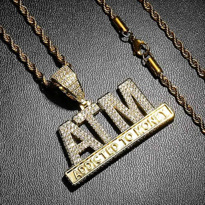 الذهبي تألق المياه الماس الجليد كريستال سبيكة قلادة ATM مدمن المال قلادة الهيب هوب سلسلة الرجال المجوهرات هدية صديقها #5