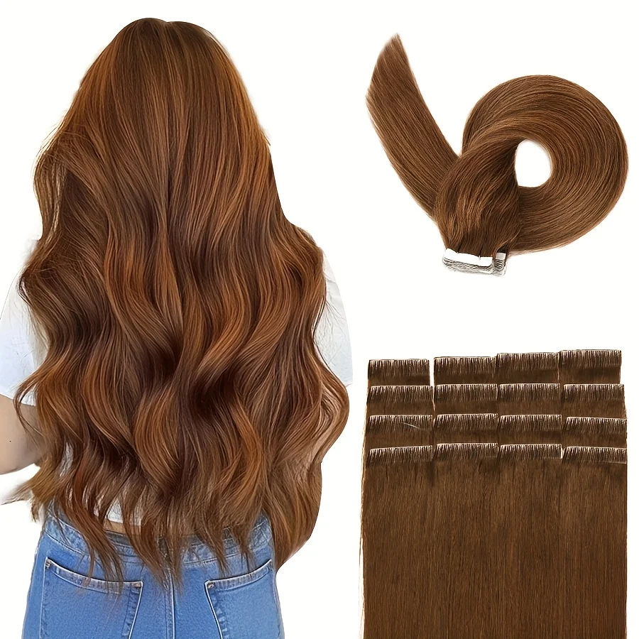 

16 шт./упак. лента из искусственной кожи для наращивания волос, невидимая клейкая лента, человеческие волосы, прямые волосы из искусственной кожи, 24 дюйма