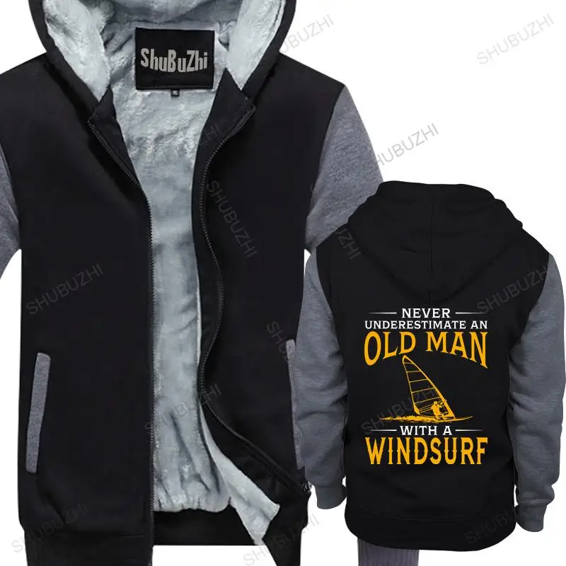 

homme cotton hoodies zipper Never Underestimate An Old Man With A Windsurf jacket Boy Vintage brand winter hoodie warm jacket