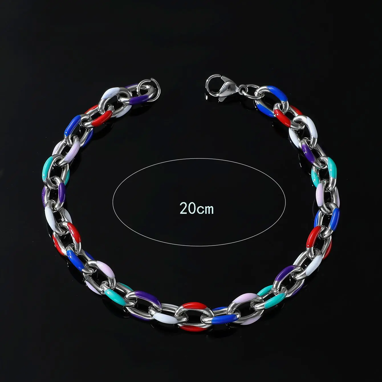 Fashion Stainless Steel Colorful Drip Oil Male Bracelet (Chain Length about 20cm)