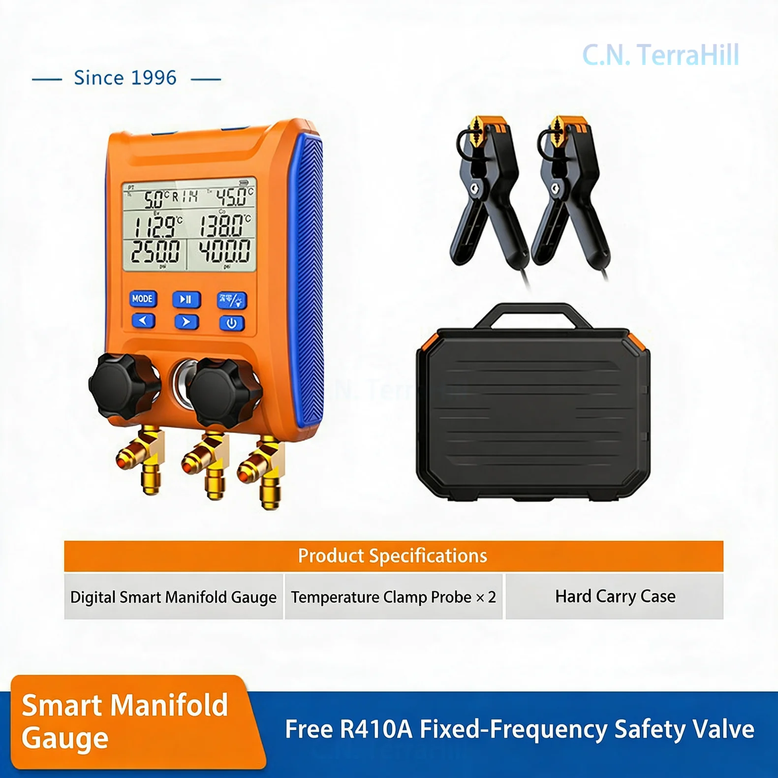 Digital Manifold Gauge HVAC Refrigerant Pressure Tester for Air Conditioning Refrigeration Heat Pump LMG-10
