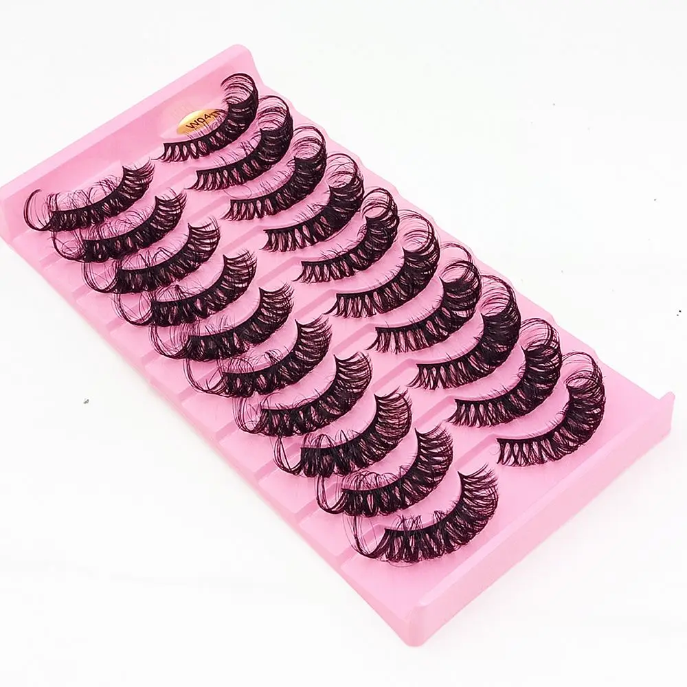 10 جوڑے دوبارہ قابل استعمال Fluffy Soft Wispy والیوم روس والیوم DD Curl Faux Mink False Eyelashes