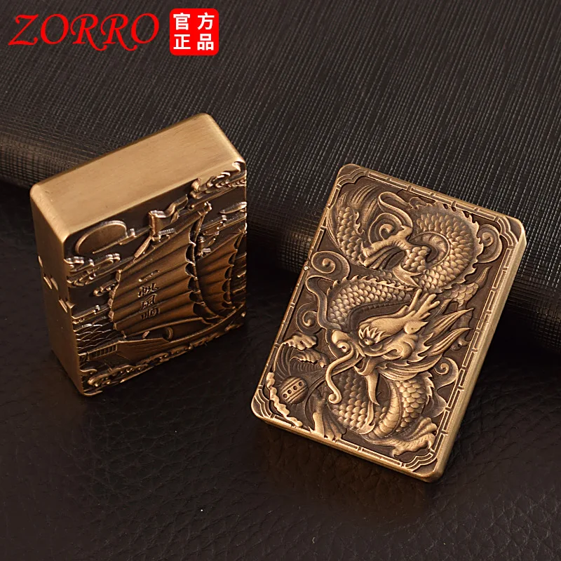 ZORRO Pure Copper Kerosene Lighter 912S Thickened Heavy Armor 3D Relief Grinding Wheel Ignition Lighter Smoking Gadgets For Men