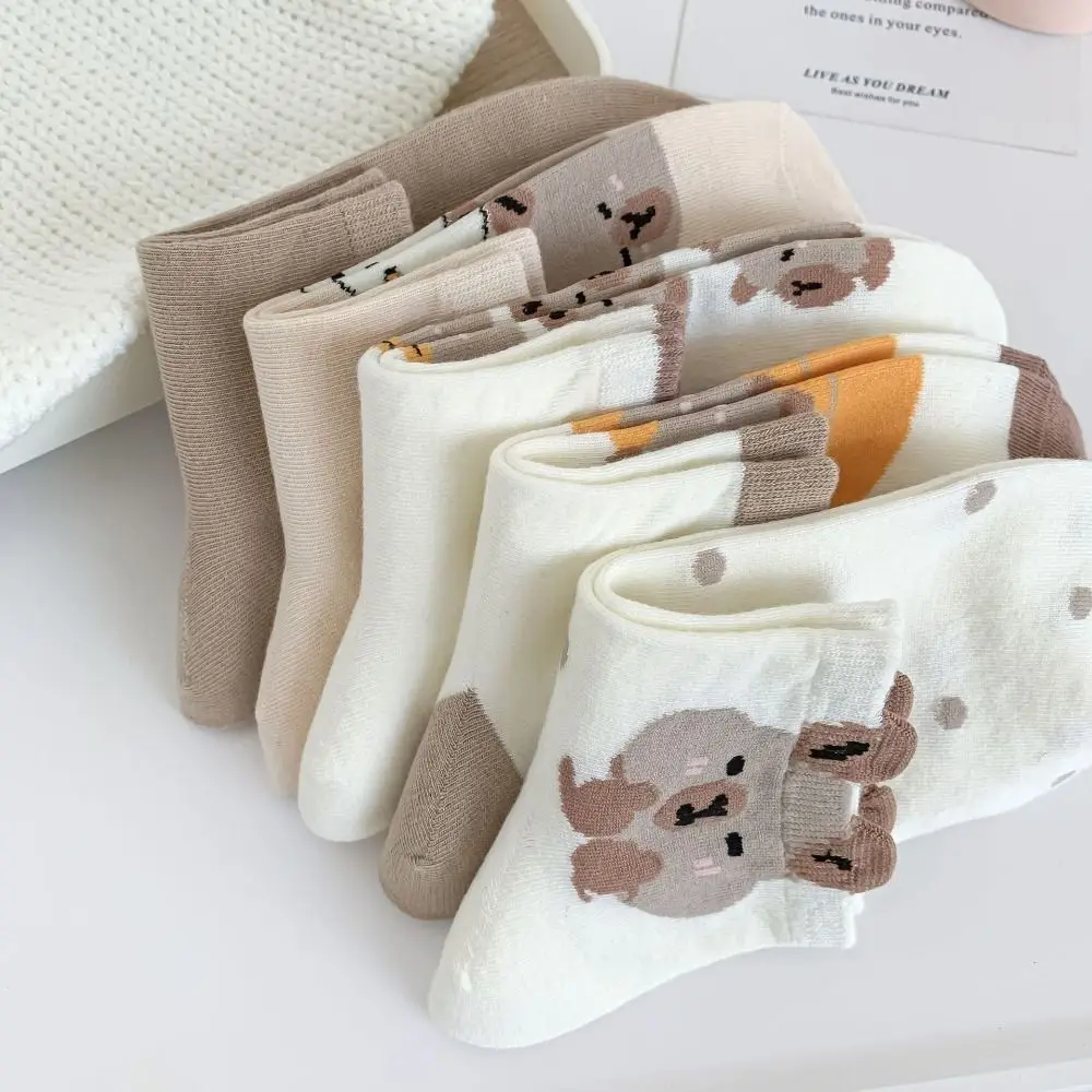 

5Pairs Japanese Style Cartoon Capybara Socks Dot Breathable Capybara Mid-tube Socks Thin Non-Slip Socks Women Outdoor