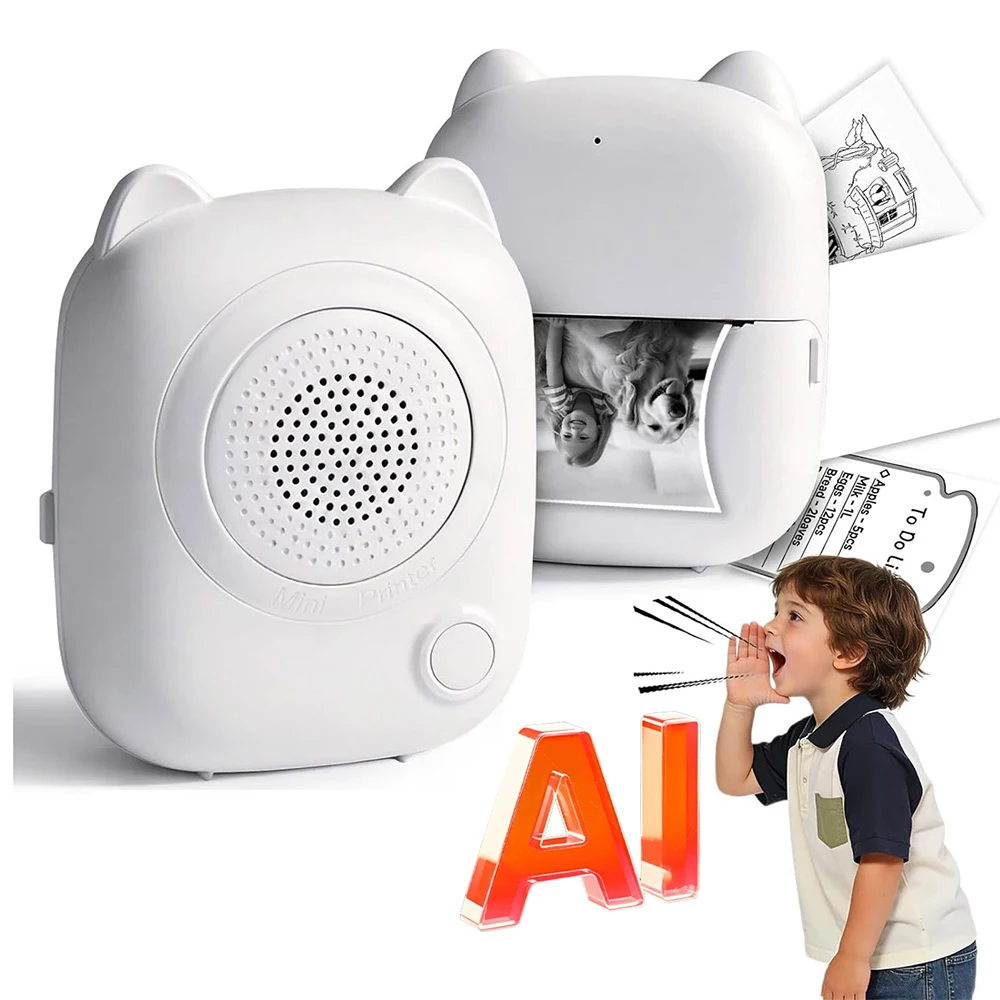 78mm 2inch AI Smart Voice Print Maker Mini Photo Generation Digital Display Printer for Kids Children Gifts for Android iOS