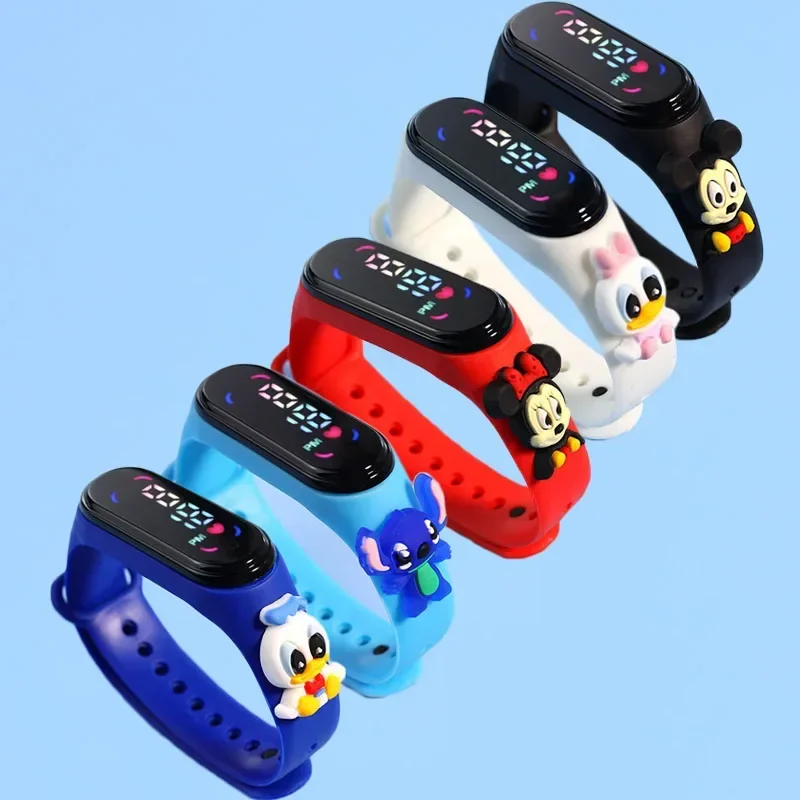 Disney Children\'s Anime Watch Mickey Minnie Stitch Xiaomi Sports Touch Electronic LED Waterproof Bracelet Kids Watch Toy Gift