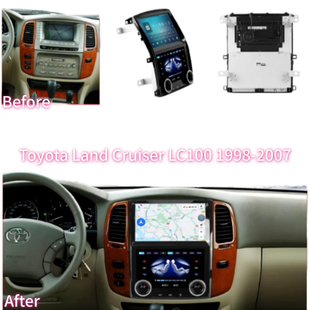 Android15 Car Dual Screen For Toyota Land Cruiser 100 LC100 Lexus LX470 1998-2007 Car Multimedia+air Conditioning Control System