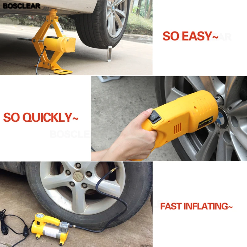 3T Electric Car Jack Lifting Scissors Jacks Kit With Impact Wrench Air Pump Electric Tool For Repairing Tools Box Professional