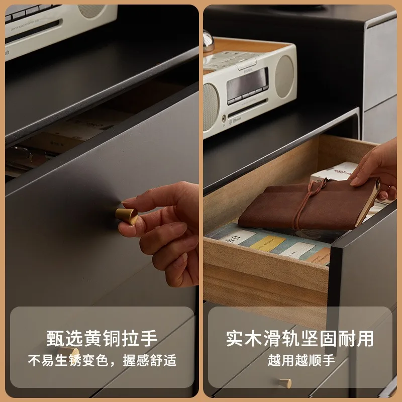 All solid wood chest of drawers black modern simple bedroom high bedside table