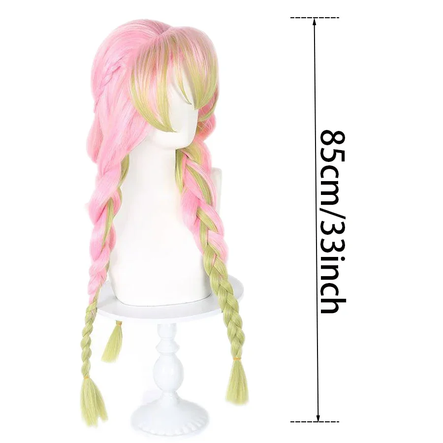 Anime Mitsuri Kanroji Cosplay Synthetic Wig Long Pink Green Braid Heat Resistant Hair Authentic Cosplay Wigs view 4