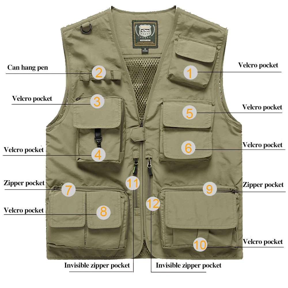 Safety Vest Man Working Clothes Multi Pocket Photography Hiking Fishing Breathable Mesh Hi Vis Work Vest