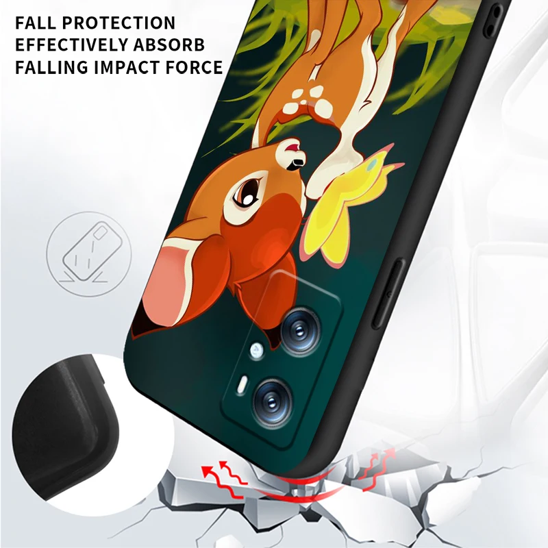 Funda de teléfono negra Disney Bambi para OPPO Find X5 X3 X6 A54S A5 A94 A16 A53S A57 A74 A72 A96 A9 A98 A78 5G