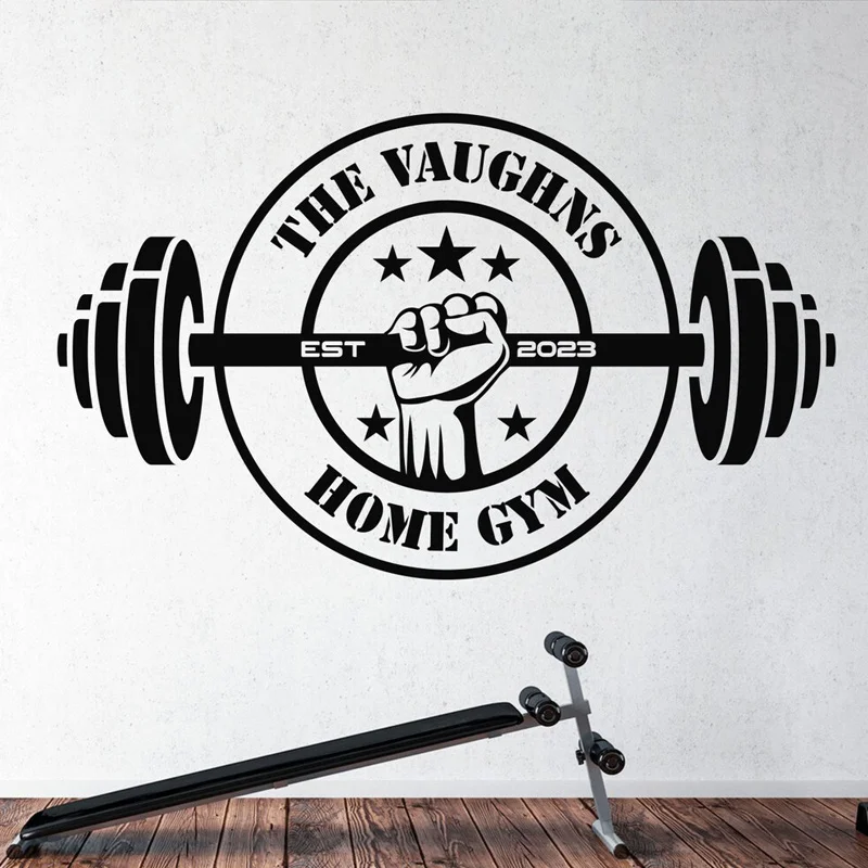 

Personalized Name & Since,Barbell Gym Sign Fitness Wall Decal Motivational Home Gym Decor Stickers Vinyl Lettering Black Z543