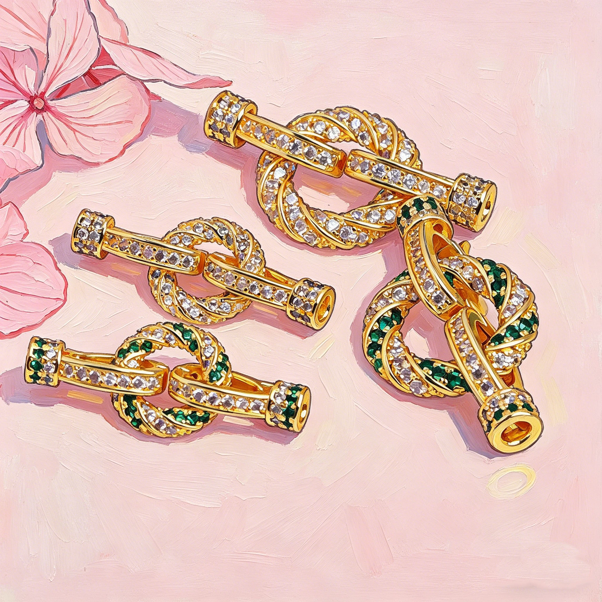 

2 Sets 18K Gold Color Brass Zircon Round Connect Clasps for Leather Rope High Quality Diy Accessories Jewellery Making Materials