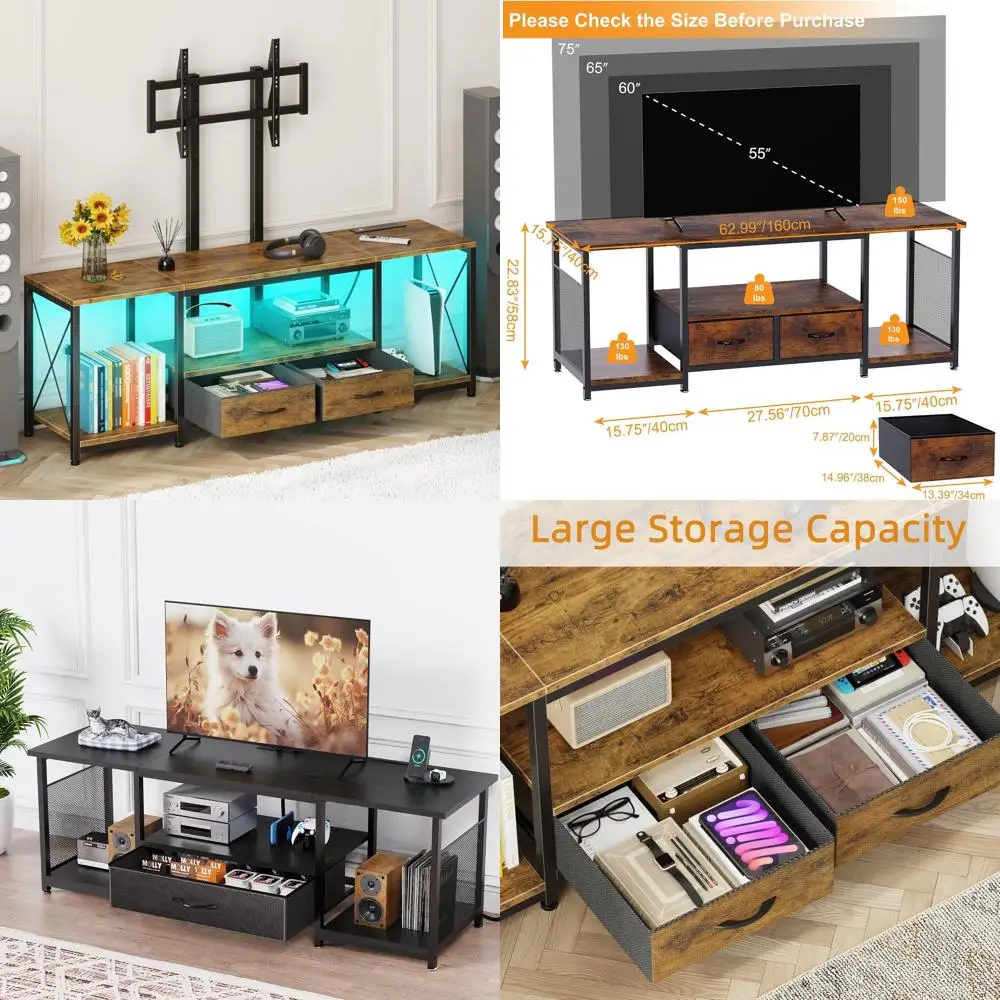 حامل تلفزيون عالمي مع حامل ومخرج طاقة وأدراج قماشية - مركز ترفيهي لتلفزيون 32-85 #1