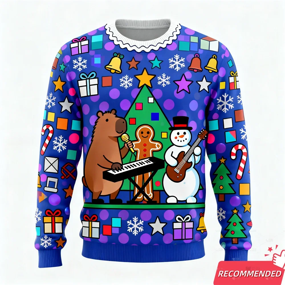 عيد الميلاد مضحك الفرقة سانتا كلوز الكرتون الزنجبيل رجل كابيبارا سترة قبيحة ثلاثية الأبعاد الطباعة Harajuku البلوز سترة غير رسمية