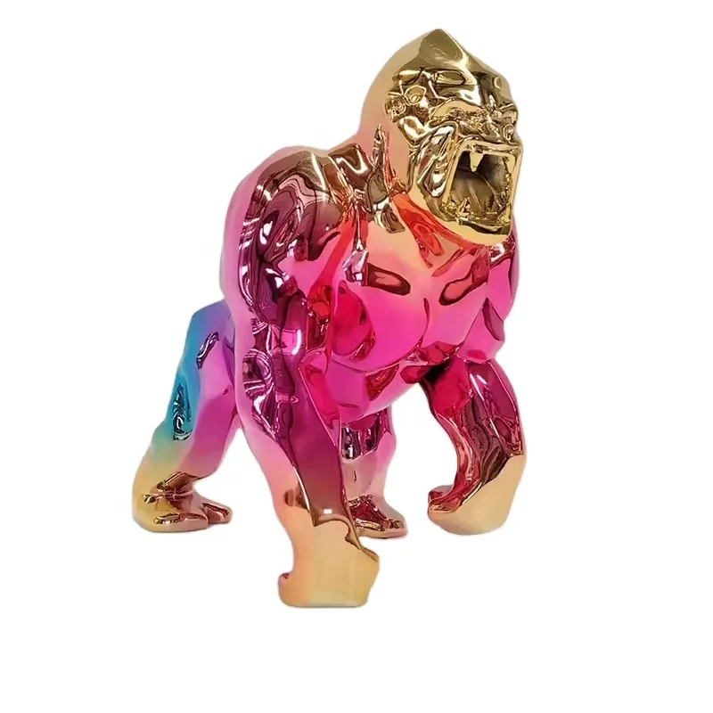 Customizable Resin Crafts Gorilla Sculpture Indoor Outdoor Garden Decorations Electroplated Fiberglass Animal Statue Collection