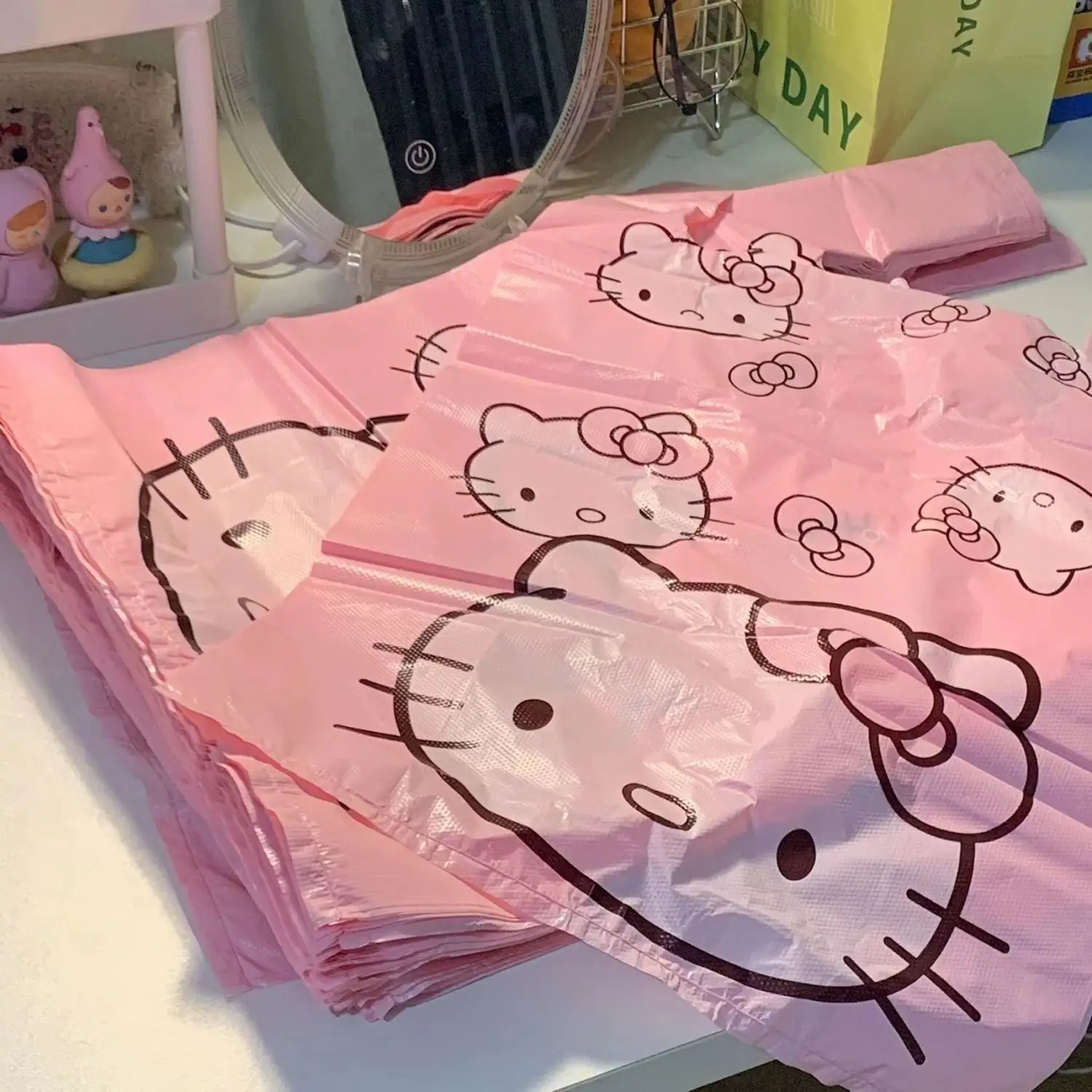 Large Capacity Hellokittys Girl Heart KT Cartoon Pattern Sanrios Anime Kawaii Tank Top Plastic Bag Kitchen Home Garbage Bag Gift