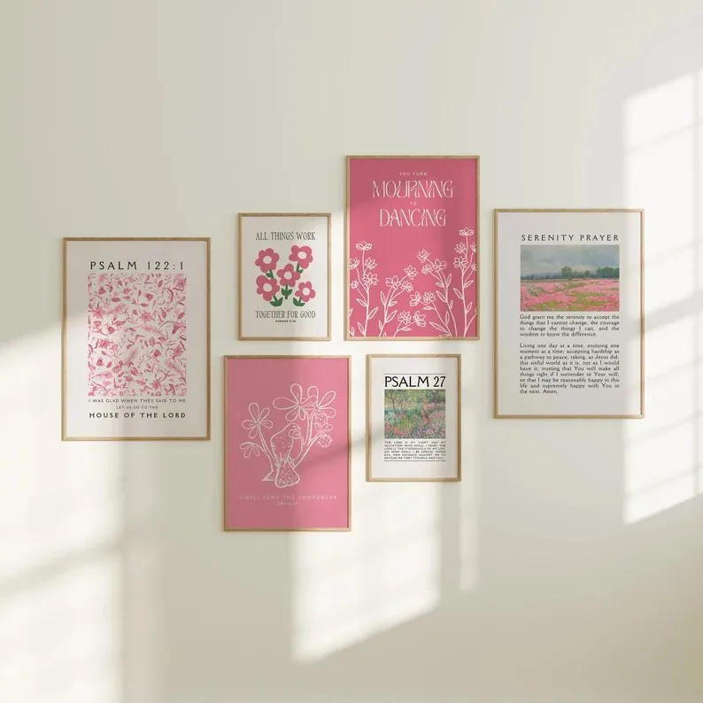 Pink Christian Verse Prints Posters Vintage Bible Wall Art Canvas Painting Modern Living Room Bedroom Home Aesthetic Decoration