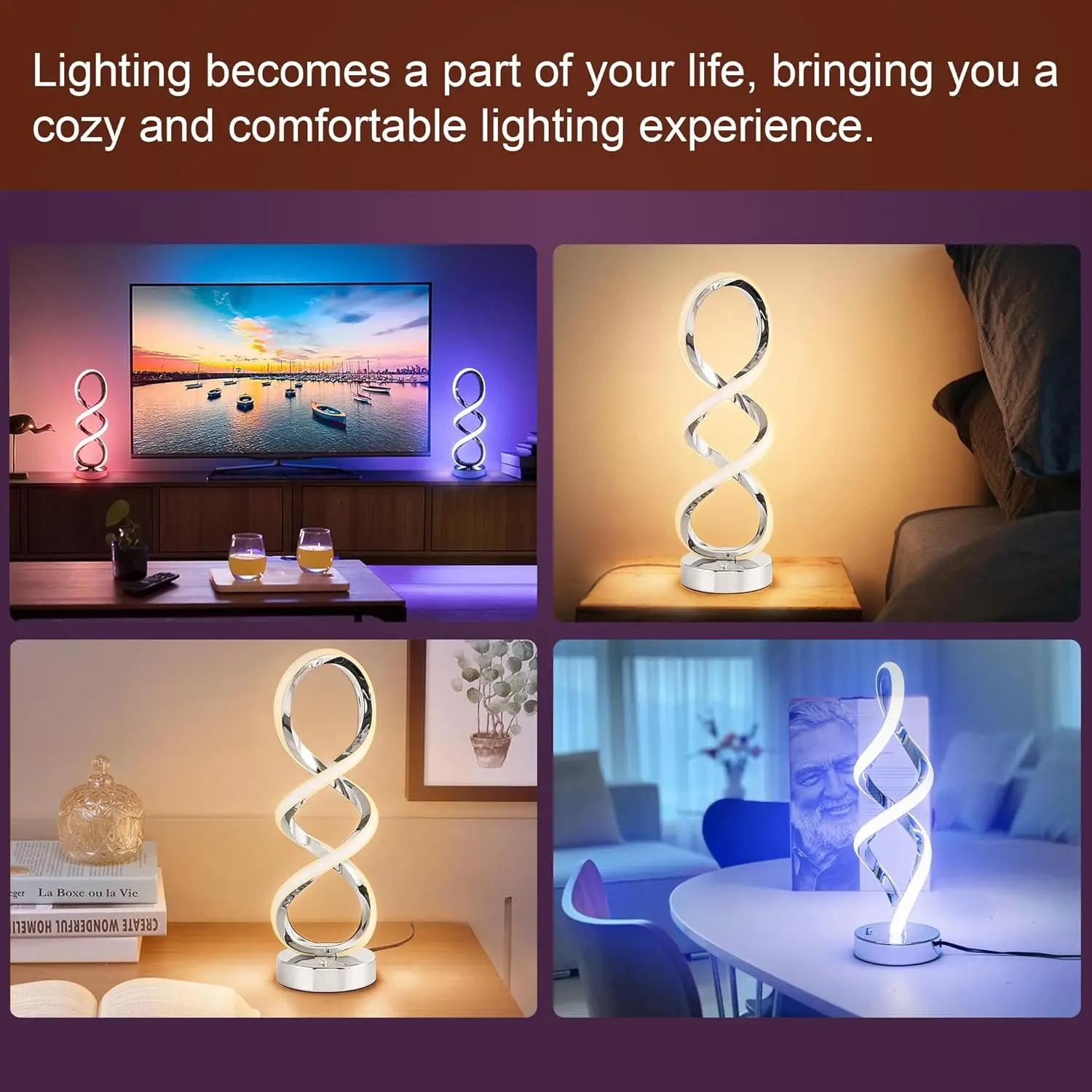 Lámpara de mesa regulable táctil RGB en espiral, luz de mesita de noche de 10 modos de 7 colores para dormitorio y sala de estar