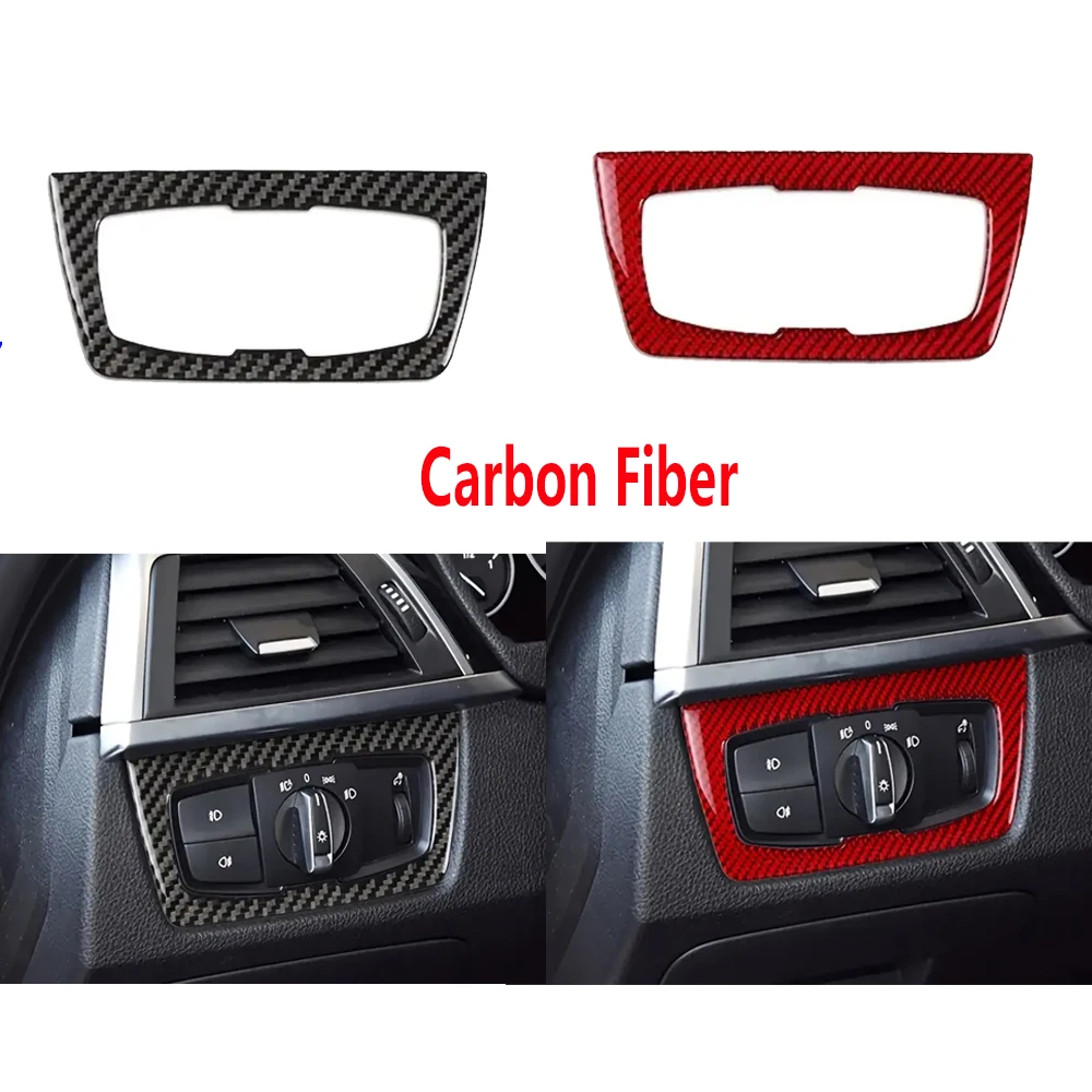 For BMW 3 Series GT F30 F34 2013 - 2017 Accessories Carbon Fiber Interior Modified Headlight Switch Trim Frame Cover Stickers
