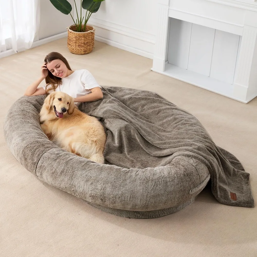 

Homguava Large Human Dog Bed 72"x48"x10" Human-Sized Big Dog Bed for Adults&Pets Giant Beanbag Bed with Washable Fur Cover