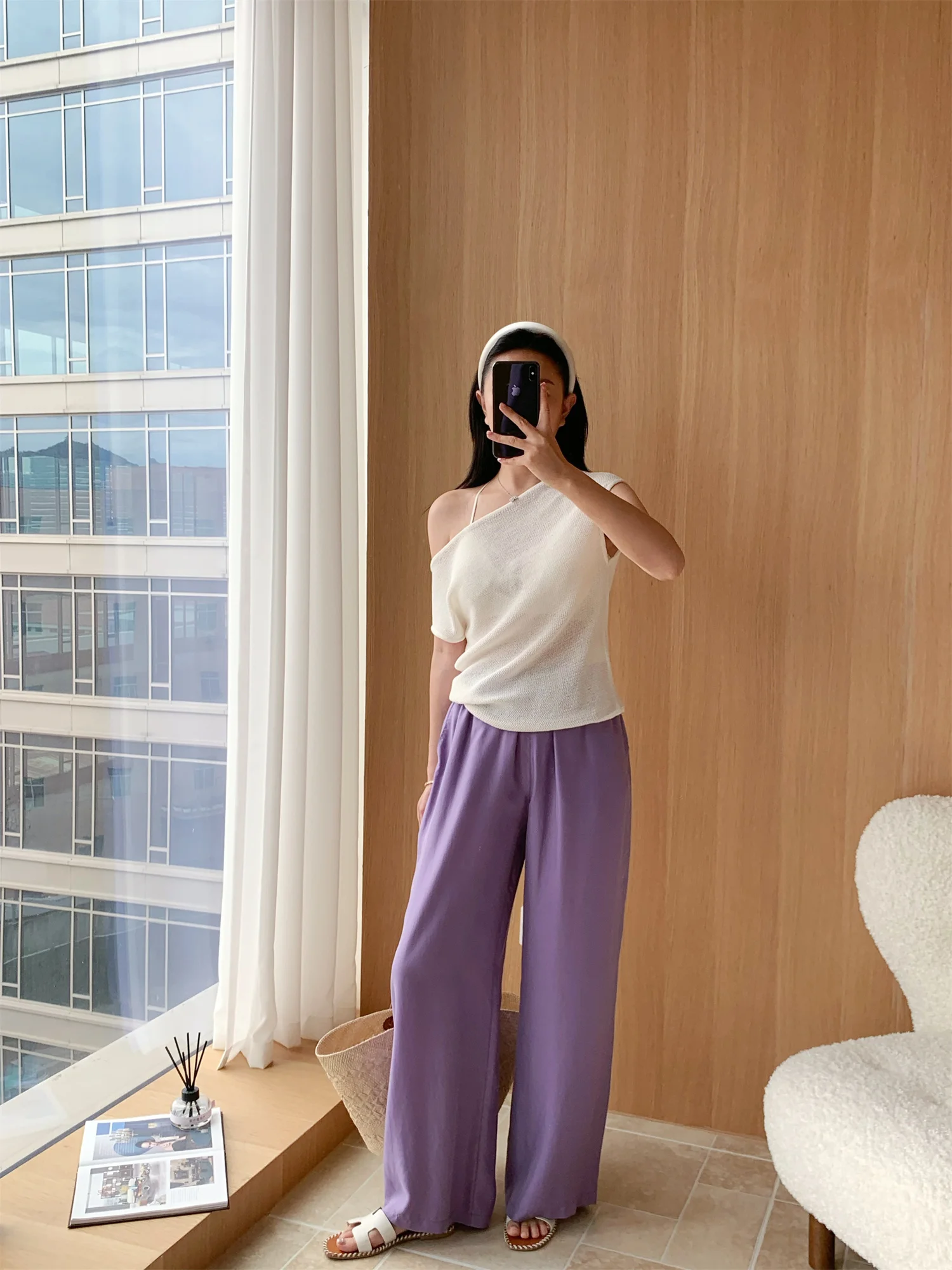 

Silk Lav Purple Casual Pants High Waist Straight Leg Comfortable Fit Women's Premium Color Attraction Commute Sle