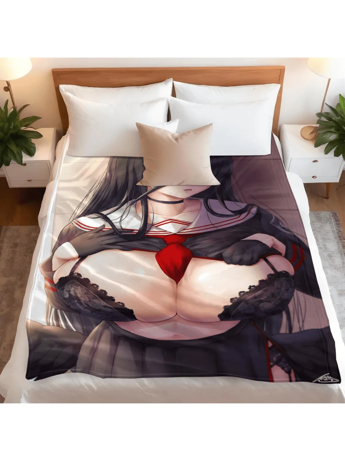 Anime Blue Archive Themed Fleece Blanket - Plush Flannel Material, Lightweight & Warm, Great for Home/Office