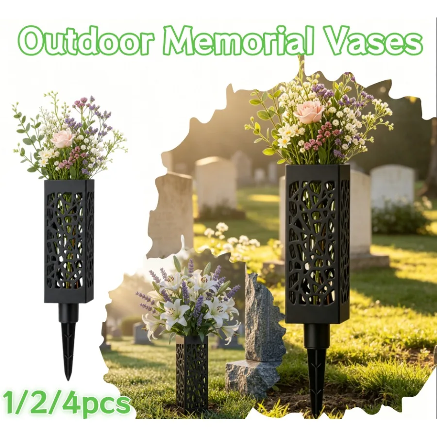 1-4pcs Grave Memorial Cemetery Vases Waterproof Grave Flower Holder for Garden Plastic Cemetery Decorations with Drainage Hole