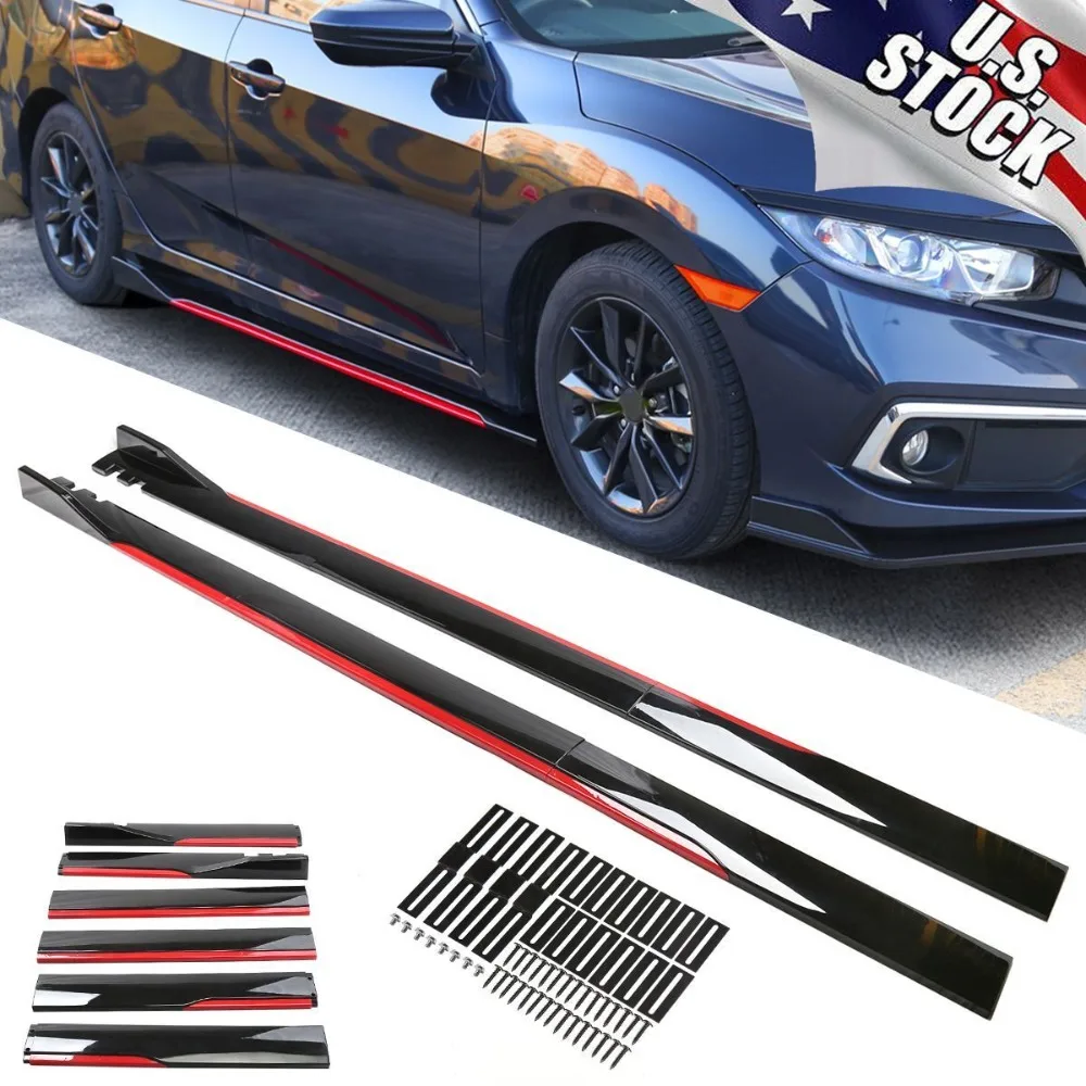 78.7'' For Hyundai Elantra Glossy Black with Red Line Car Side Skirt Extension United States