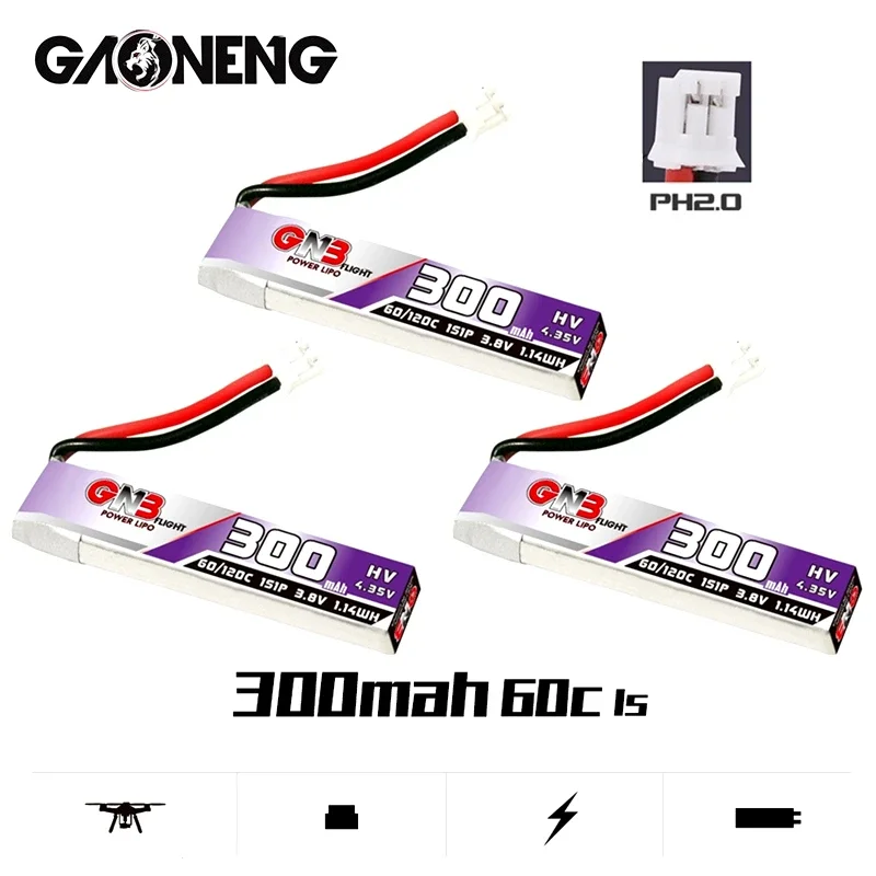 

1-10Pcs GNB 1S 300mAh 3.8V Max 120C HV Lipo Battery PH2.0 for US65 UK65 Inductrix Beta65S URUAV UR65 Mobula 7 Tiny Whoop Drone