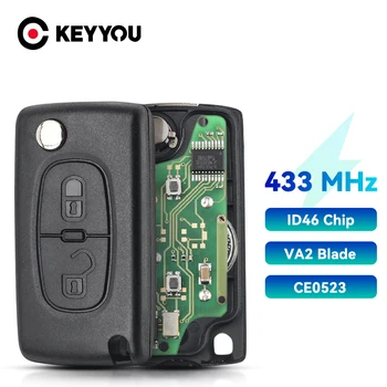 KEYYOU-mando a distancia de 2 botones para coche, llave de 433MHZ para PEUGEOT Expert Partner 207, 307, 308, 407, 807 CC SW (CE0523 ASK,VA2)