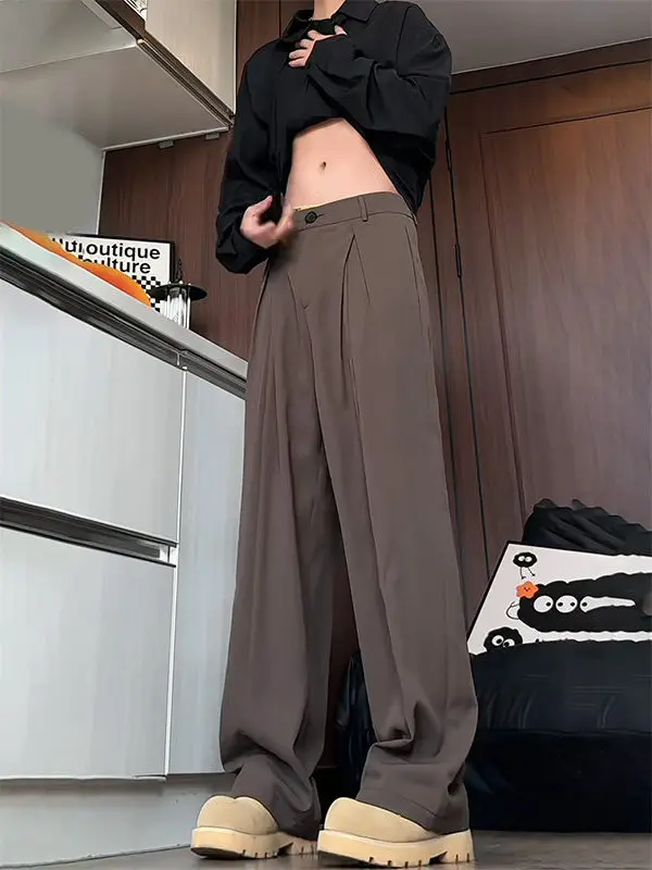 

Мужские повседневные брюки свободного кроя А-силуэта, цвет кофе, с эффектом удлинения ног, молодежные, для делового повседневного стиля