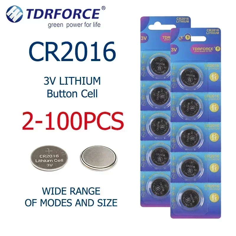 2-100PCS CR2016 Button Battery cr2016 3V Lithium Battery Batteries Coin Battery for Watch Cell Car Remote Computer Motherboard