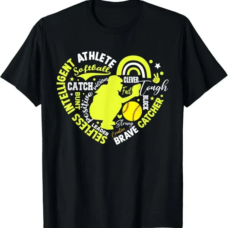 

Softball Catcher Heart Graphic Tee Athletic Attributes For Girls Catcher T-Shirt