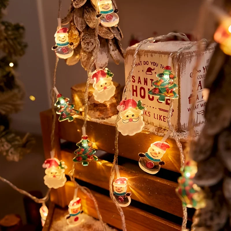 Weihnachtsbeleuchtung String LED Lichterketten Batteriebetrieben Weihnachtsmann Schneemann Elch Frohe Weihnachten Dekor Party Neujahr Dekor